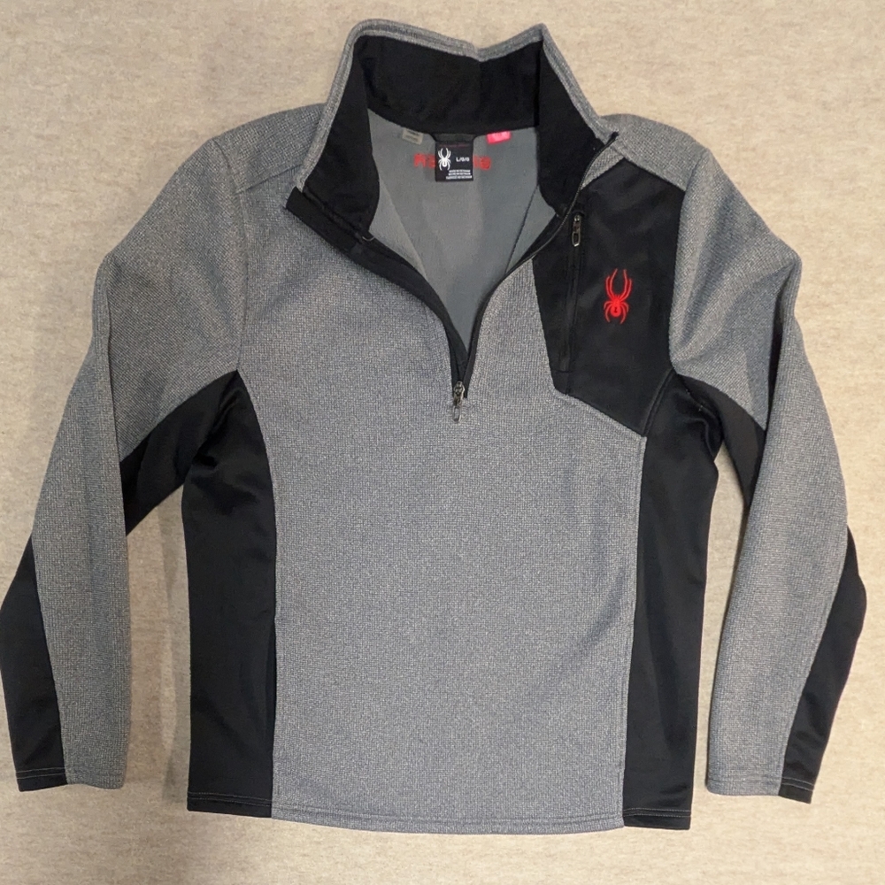 Spyder Raider Gray and Black Quarter-Zip Half Zip Pullover Sweatshirt Size Large